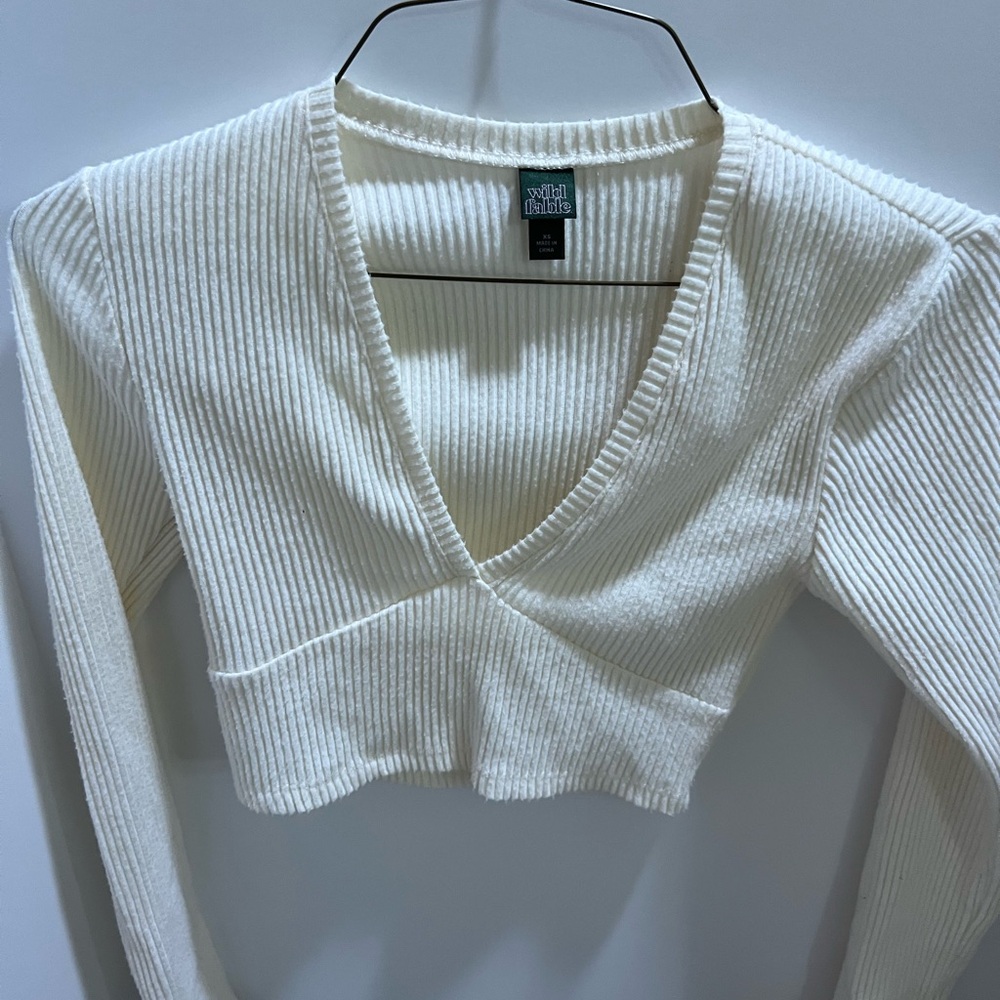 Wild Fable cream Ribbed V-Neck Sweater - XS